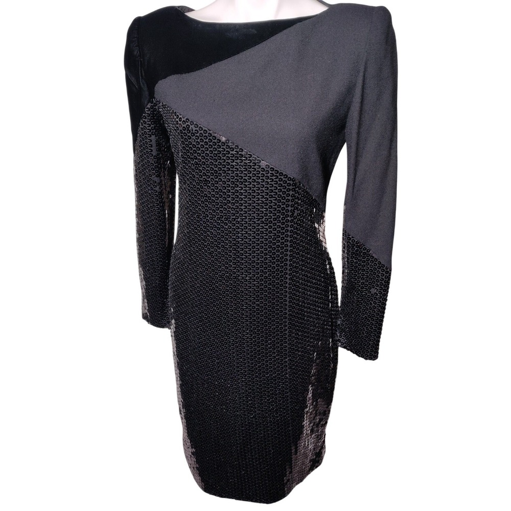 Ann Lawrence Vintage Black Sequin & Velvet Evening Dress Size 10 USA